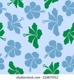 Vector cute pattern in neutral, green and blue hibiscus flowers. Small colorful flowers. Motley seamless pattern. Spring floral background. The elegant the template for fashion prints.