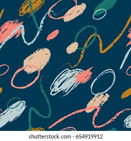 Vector cute pattern with painted abstract elements on a blue background. Perfect for printing on fabric, wrapping paper