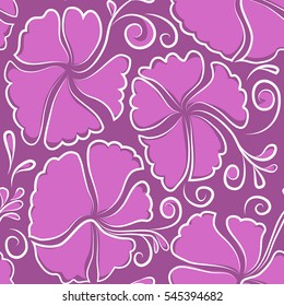 Vector cute pattern in pink hibiscus flowers. Spring floral background. Small colorful flowers. Motley seamless pattern. The elegant the template for fashion prints.