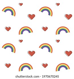 Vector cute pattern with red hearts and rainbow for background