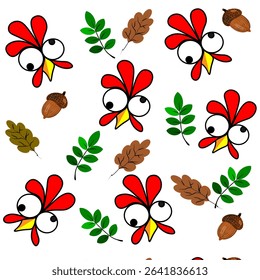 Vector cute pattern with a rooster with a yellow beak. Fun design for textiles, posters, banners, postcards