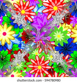 Vector cute pattern in small flower. Small colorful flowers. The elegant the template for fashion prints. Motley illustration. Spring floral background with pink flowers.