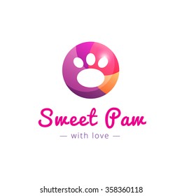 Vector cute paw pink logo. Pet shop sign