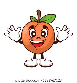 Vector cute peach cartoon characters illustration smiling in kawaii style