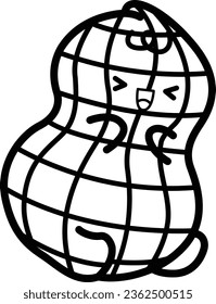 a vector of a cute peanut in black and white coloring