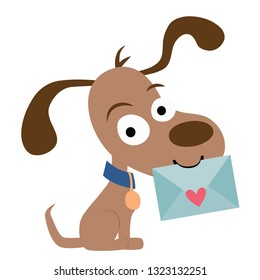 Vector Cute Pen Pal Dog with Envelope Illustration. Perfect for scrapbooking, kids, Valentines Day, pen pals, love, stationery, parties, clothing, and home decor projects.