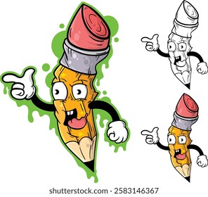 Vector cute pencil cartoon illustration, popart style, graffiti, eps 10, editable.