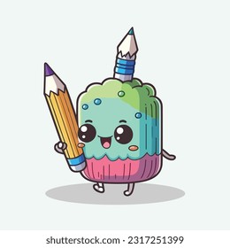 vector cute pencil and eraser cartoon style