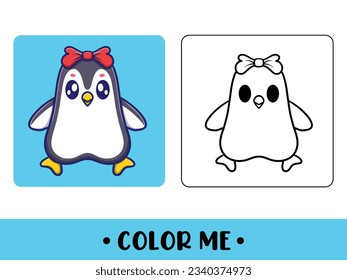 Vector cute penguin for childrens coloring page vector icon illustration