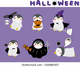 vector of cute penguin and Halloween costume theme in festive season