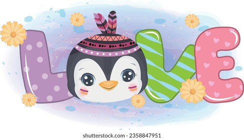 Vector Cute Penguin with LOVE letter