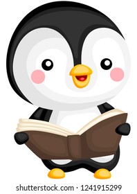 a vector of a cute penguin reading book