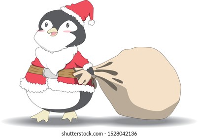vector Cute Penguin in Santa Claus costume,isolated on white background