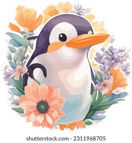 vector cute penguin sticker cartoon illustration
