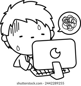 un vector de una linda gente que se estresa en la oficina en colores blanco y negro