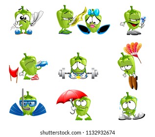 vector cute pepper smile characters funny smiles emotions sport set of smiles