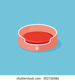 vector cute pet bed, sleeping pad, removable mat / red and pink on blue
