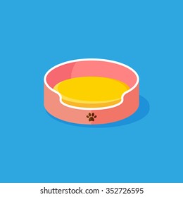 vector cute pet bed, sleeping pad, removable mat / pink and yellow on blue
