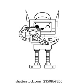 vector cute photographer robot cartoon illustration isolated