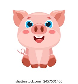 Vector lindo cerdo ilustración de personaje de dibujos animados diseño plano