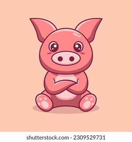 Vector cute pig cartoon sitting