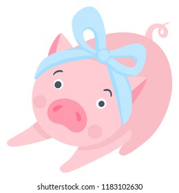 Vector Cute pig. Fashion animals. Pigs illustration isolated on white. Symbol of 2019 on the Chinese calendar. Funny character.