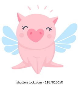 Vector Cute pig. Funny animals. Pigs illustration isolated on white. Symbol of 2019 on the Chinese calendar. Kids print.