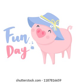 Vector Cute pig. Funny animals. Pigs illustration isolated on white. Symbol of 2019 on the Chinese calendar. Kids print.