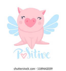 Vector Cute pig. Funny animals. Pigs illustration isolated on white. Symbol of Happy New Year 2019 on the Chinese calendar. Kids print.