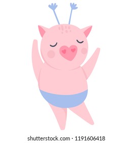 Vector Cute pig. Funny animals. Pigs illustration isolated on white. Symbol of 2019 on the Chinese calendar. Kids print.