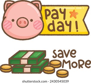 a vector of a cute pig with money related objects