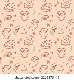 vector of cute pig pattern art for backgdounr or wrapping paper