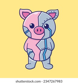 vector cute pig robot cartoon vector icon illustration. animal technology icon concept isolated