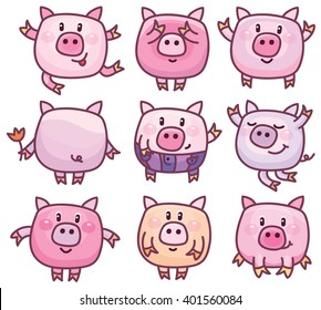 Vector cute pigs cartoons isolated.