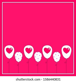 Vector - Cute pink border white balloon, heart and star. Copy space for any text design. Can be use for card invitation, web, banner, label.