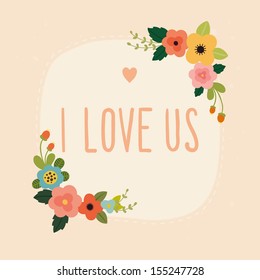 Vector cute pink card I love US