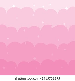Vector cute pink clouds background with star elements.