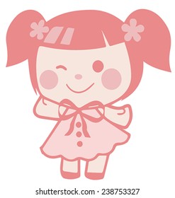 Vector cute pink doll illustration
