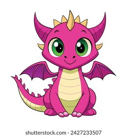 Vector of a cute pink dragon cartoon character sitting isolated.