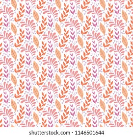 Vector Cute Pink Floral Seamless Pattern. Decorative Plant Background. Rose Gold Fabric Ornament texture with leaves and flowers.