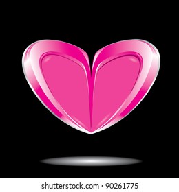 vector cute pink heart with pink metal frame on black background.