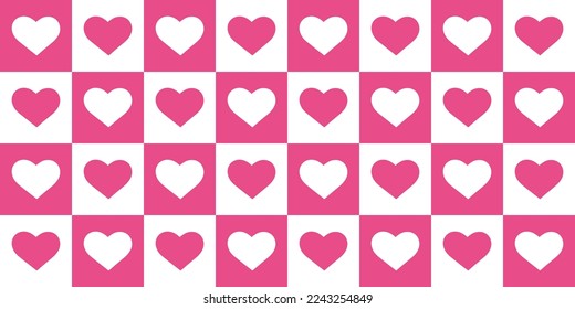 Vector cute pink heart pattern. Valentine background with hearts trendy flat design checkered background