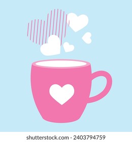 Vector lindo tazón rosado con corazones de fondo azul