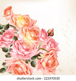 Vector cute pink roses in vintage style for design