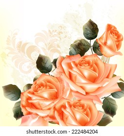 Vector cute pink roses in vintage style for design