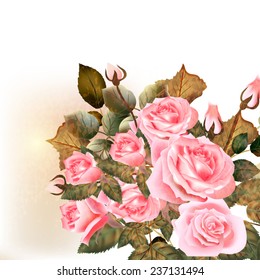Vector cute pink roses in vintage style for design