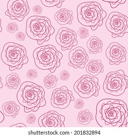 Vector cute pink seamless pattern with stylized hand drawn flowers