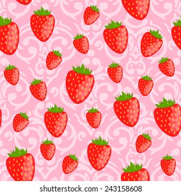 Vector cute pink seamless Valentine's Day pattern with red strawberries