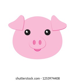 Vector cute pink smiling  pig face isolated on white background 