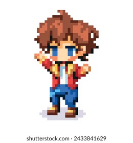 Vector Cute Pixel Art Cartoon Character Boy illustration Isolated